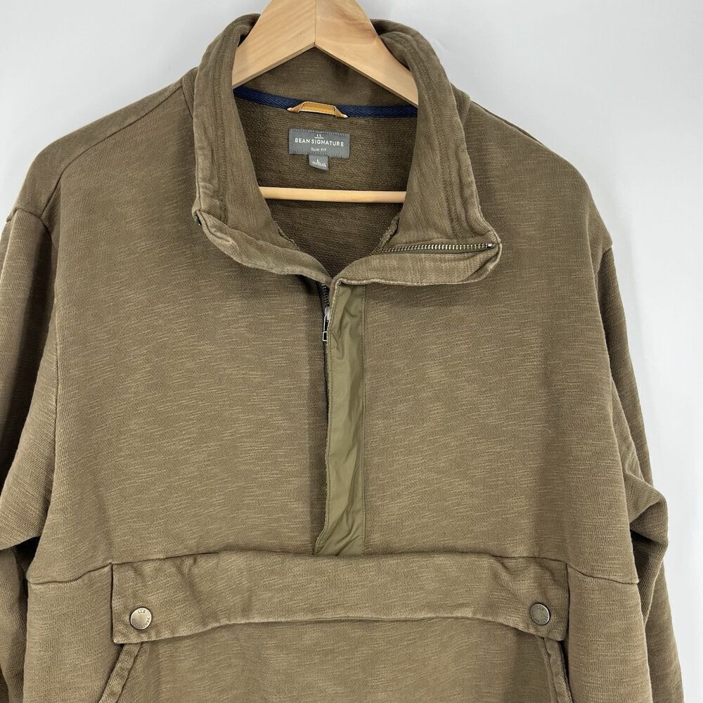 LL Bean Signature Vintage Sweatshirt Size Large Men Olive Green Pullover 1/2 Zip - Picture 2 of 7